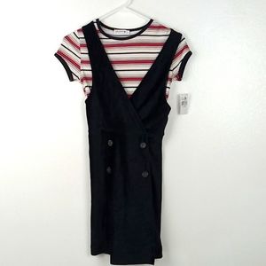 Knit Works Pinafore Dress Outfit Girl's Large 14 Black Striped T-shirt NWT